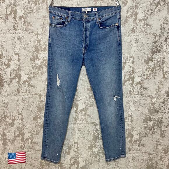 Re/Done Originals High Rise Ankle Crop Stretch Jeans in Mid 90's - Picture 1 of 6